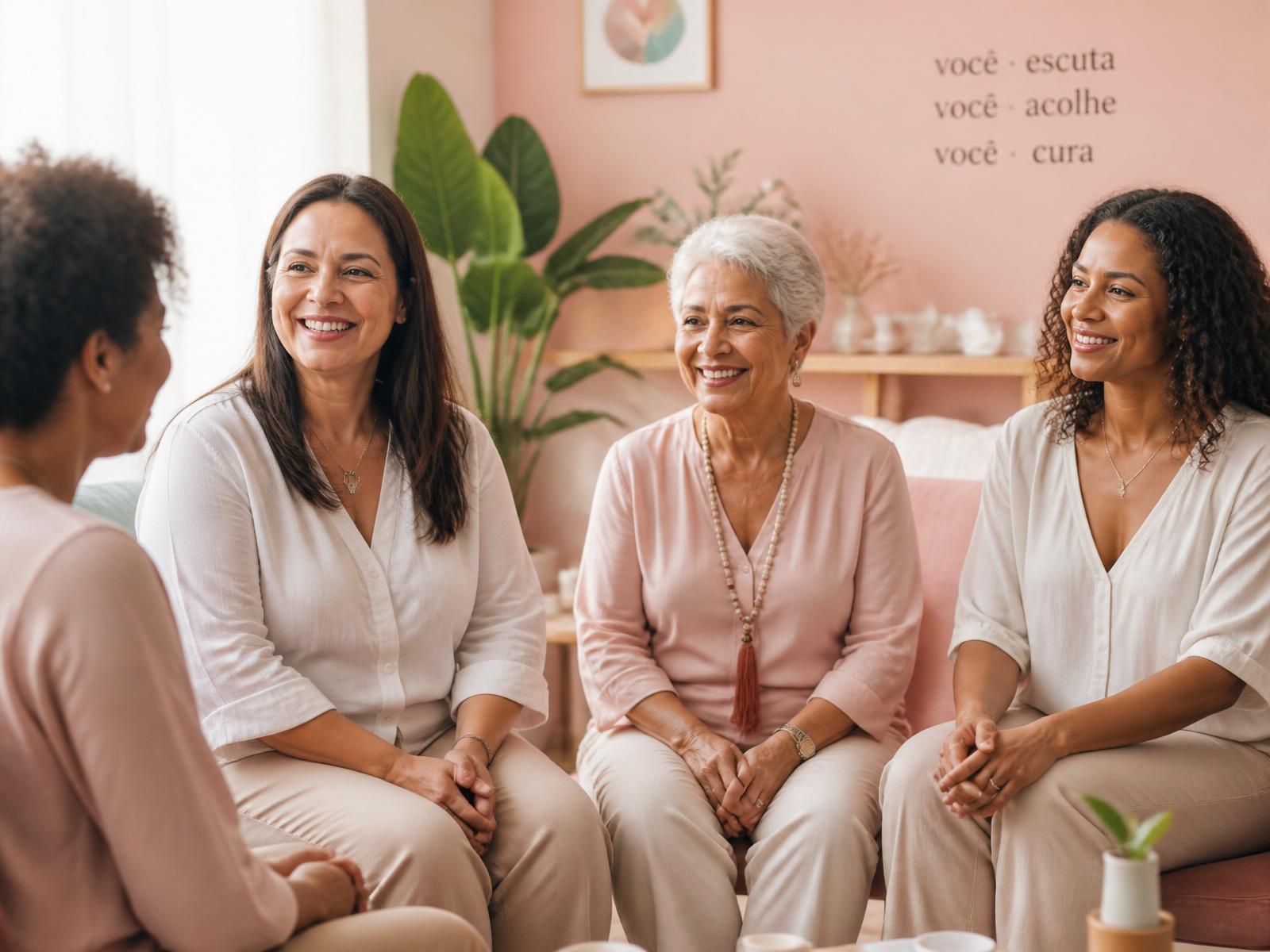Mulheres acolhidas em um círculo de apoio emocional